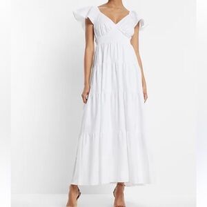 Express V-Neck Flutter Sleeve Tiered Poplin
Maxi Dress